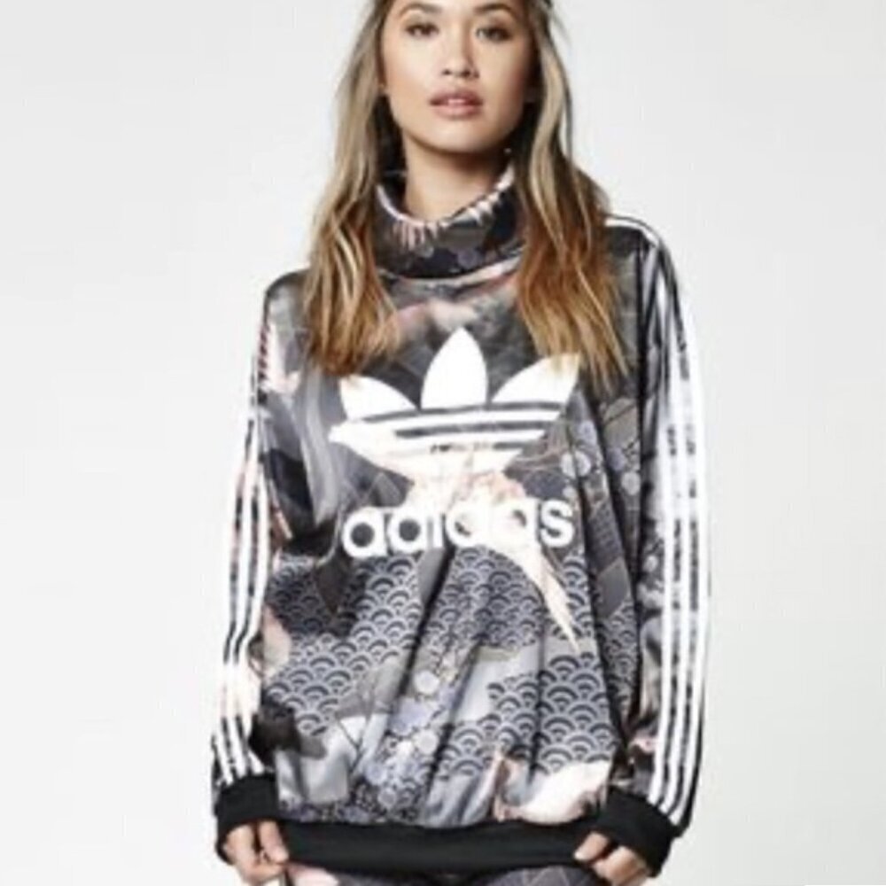 Adidas Originals Rita Ora Kimono Print Sweater Top Pullover Pockets Cowl Neck XS